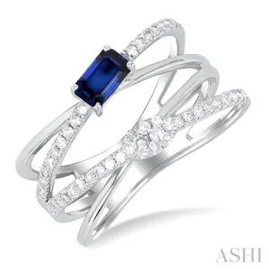 1/4 ctw Double Crisscross Lovebright 5X3MM Sapphire and Round Cut Diamond Precious Ring in 10K Yellow and White Gold