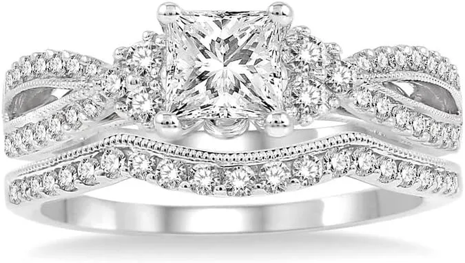 1.5 Carat Princess Cut Bridal Set Moissanite Engagement Rings for Women Platinum Plated Silver Princess moissanite rings