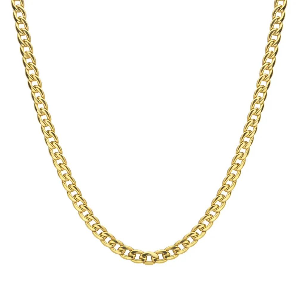 7.4mm 18Kt Gold IP Titanium Curb Chain Necklace