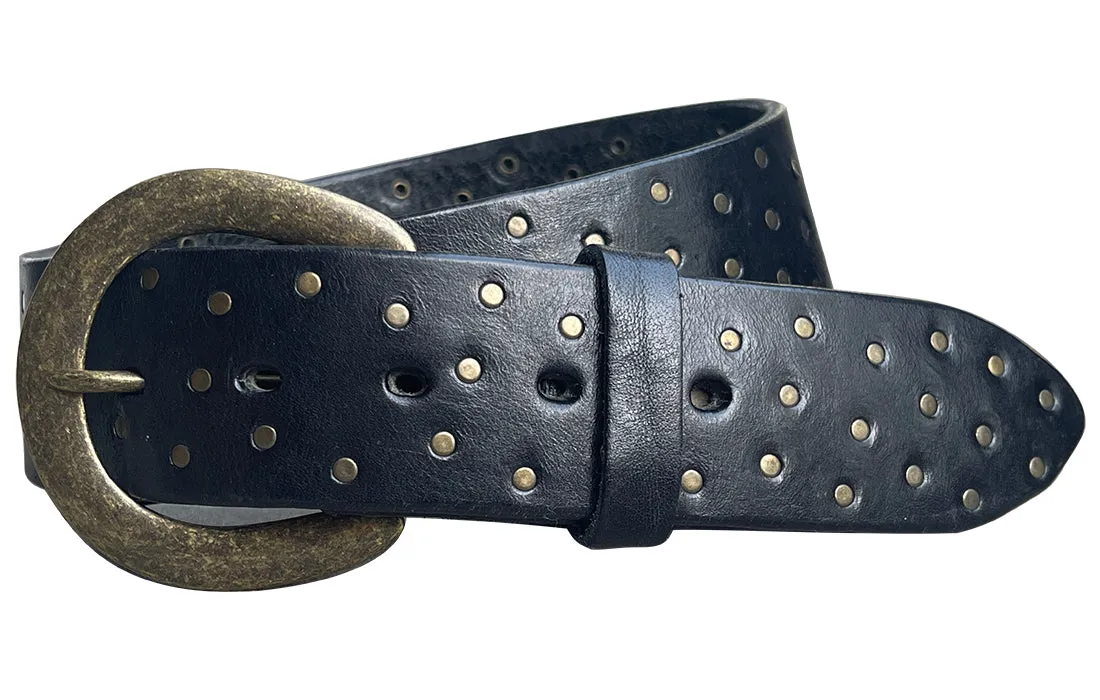 BRIO Curved Handmade Leather Tiny Rivet Belt