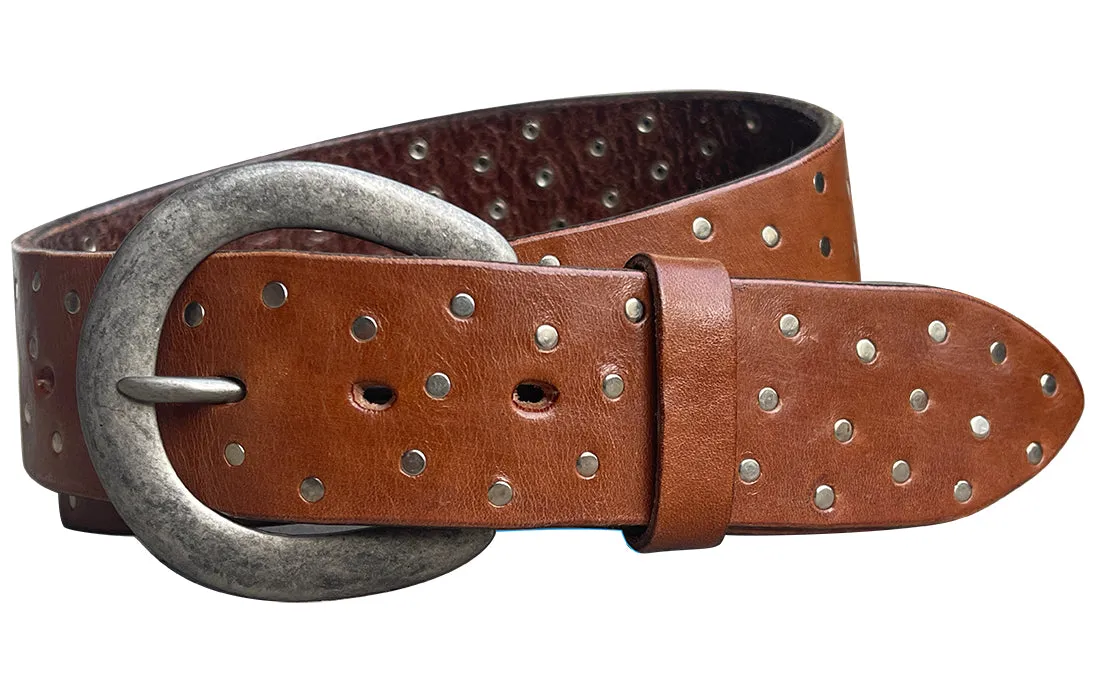 BRIO Curved Handmade Leather Tiny Rivet Belt