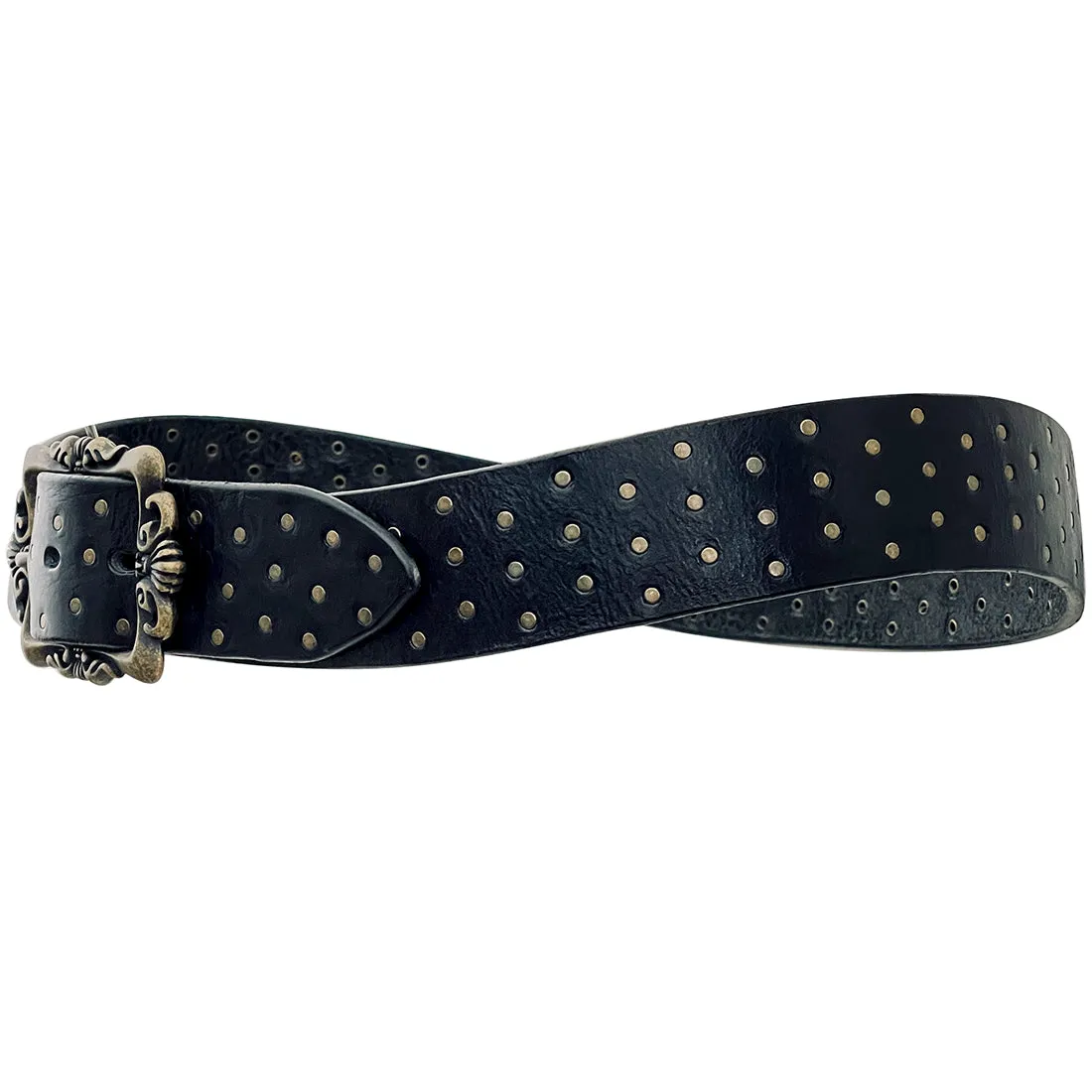 BRIO Curved Handmade Leather Tiny Rivet Belt