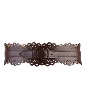 Brown Openwork Leather Corset Belt