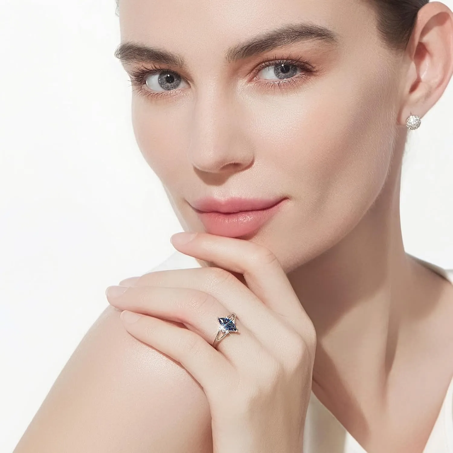 Cicy Bell Womens Statement Rings Platinum Plated Oval Cubic Zirconia Delicate Royal Blue Cut Engagement Open Rings for Gifts