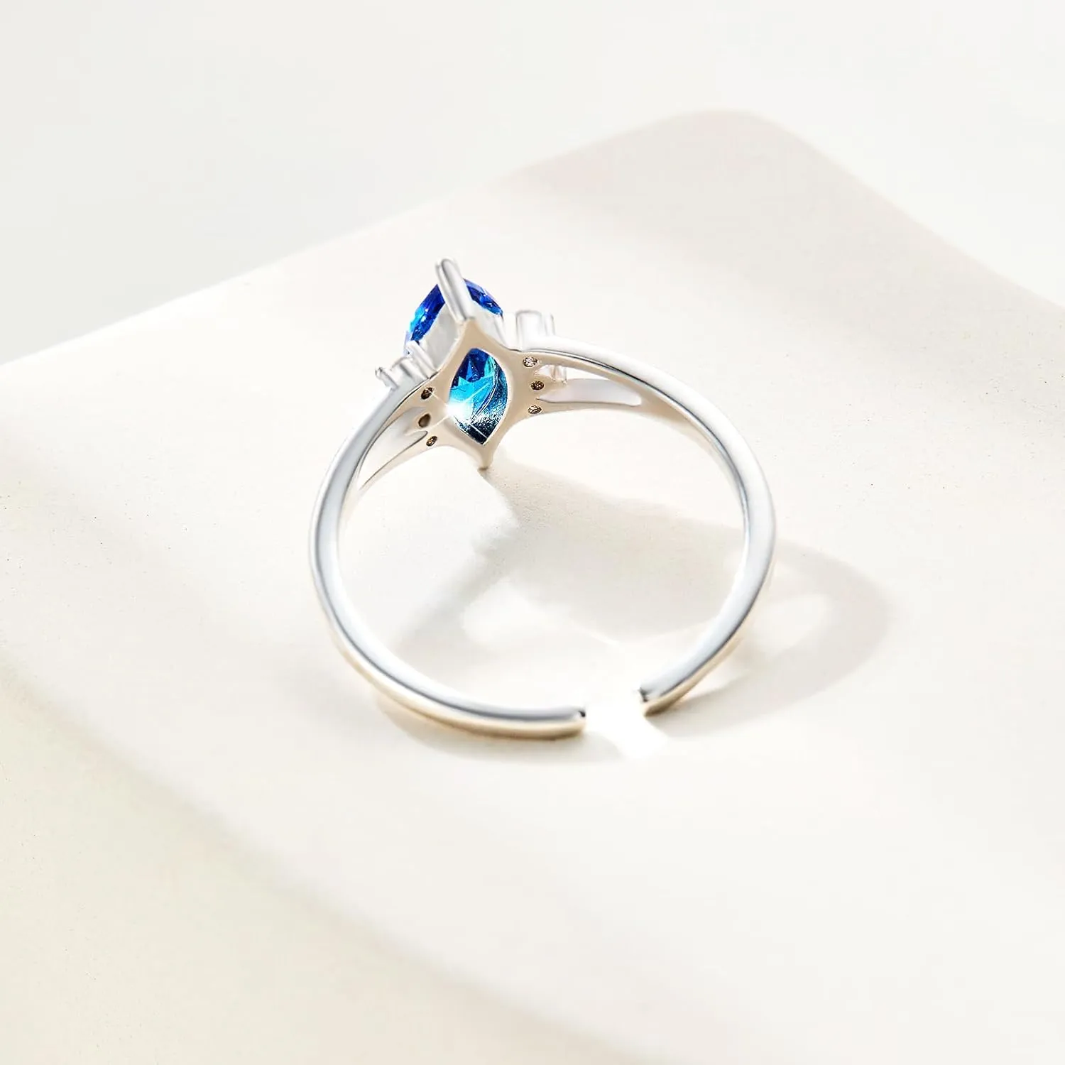 Cicy Bell Womens Statement Rings Platinum Plated Oval Cubic Zirconia Delicate Royal Blue Cut Engagement Open Rings for Gifts