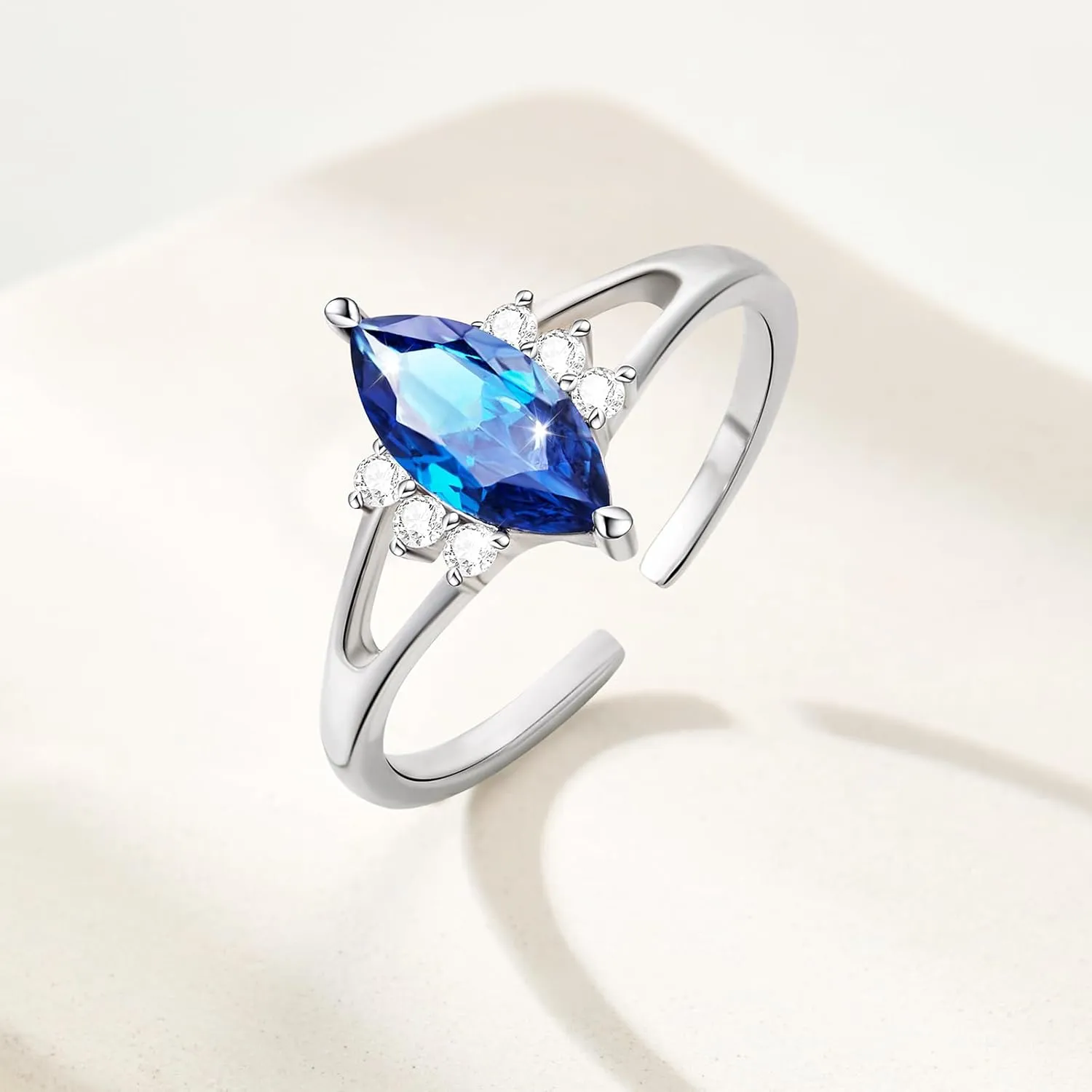 Cicy Bell Womens Statement Rings Platinum Plated Oval Cubic Zirconia Delicate Royal Blue Cut Engagement Open Rings for Gifts