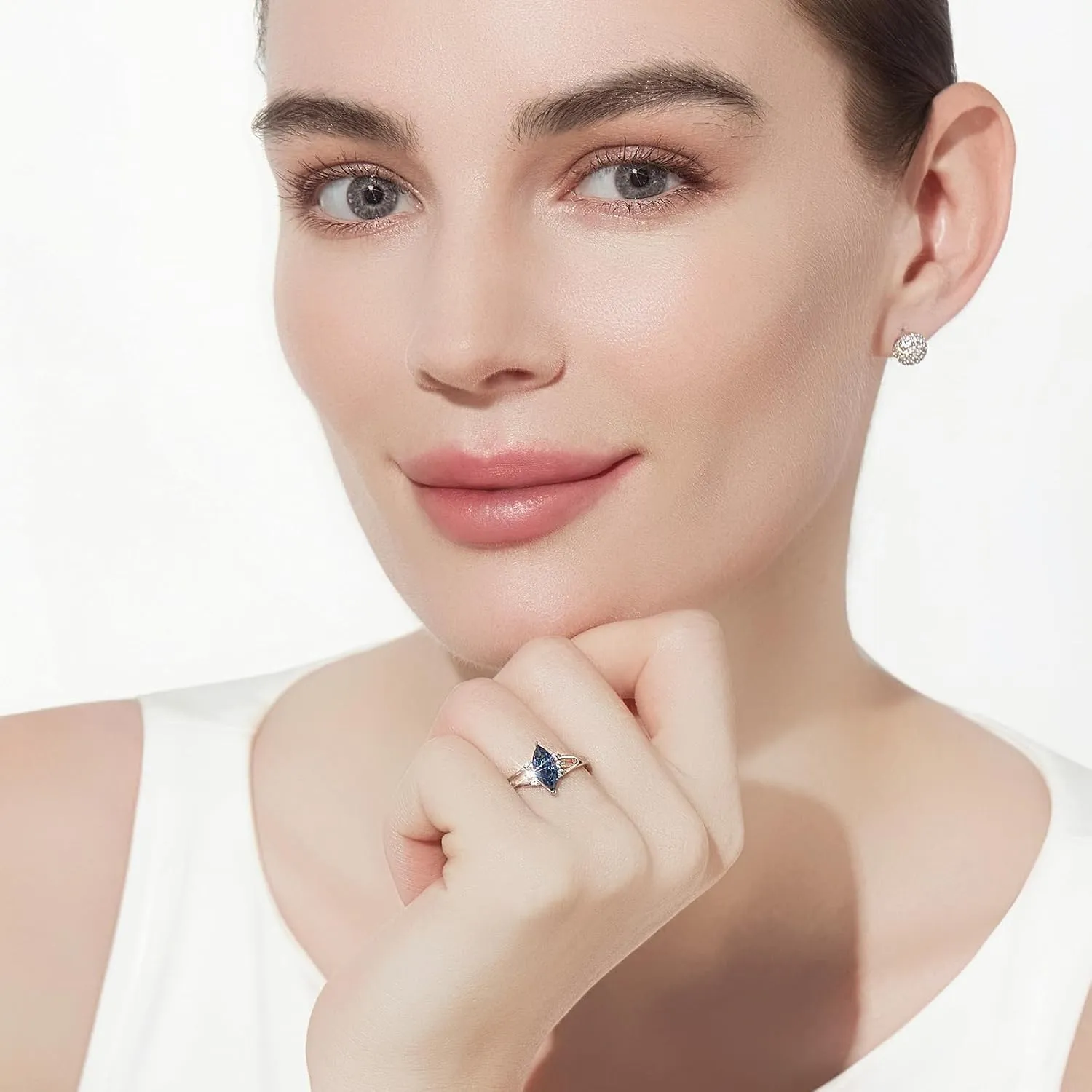 Cicy Bell Womens Statement Rings Platinum Plated Oval Cubic Zirconia Delicate Royal Blue Cut Engagement Open Rings for Gifts