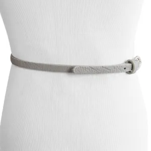Cream Textured Ecru Faux Leather Belt With Polished Bronze Circle