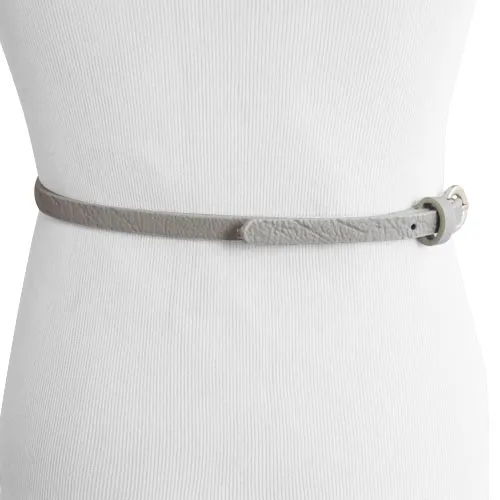 Cream Textured Ecru Faux Leather Belt With Polished Bronze Circle