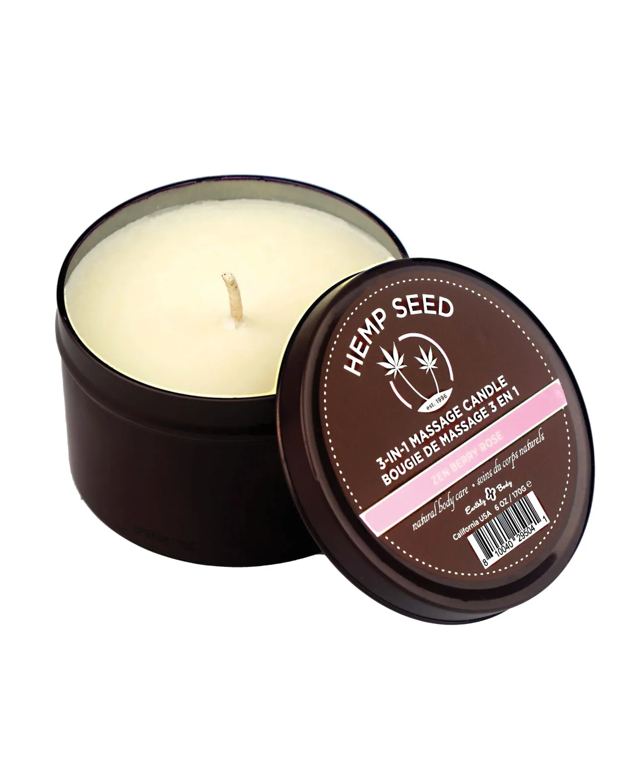 Earthly Body Suntouched Hemp Candle - 6 oz Round Tin Zen Berry Rose