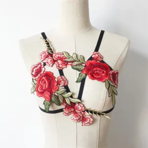 Elegant Floral Lace Harness Cage Bra Lingerie