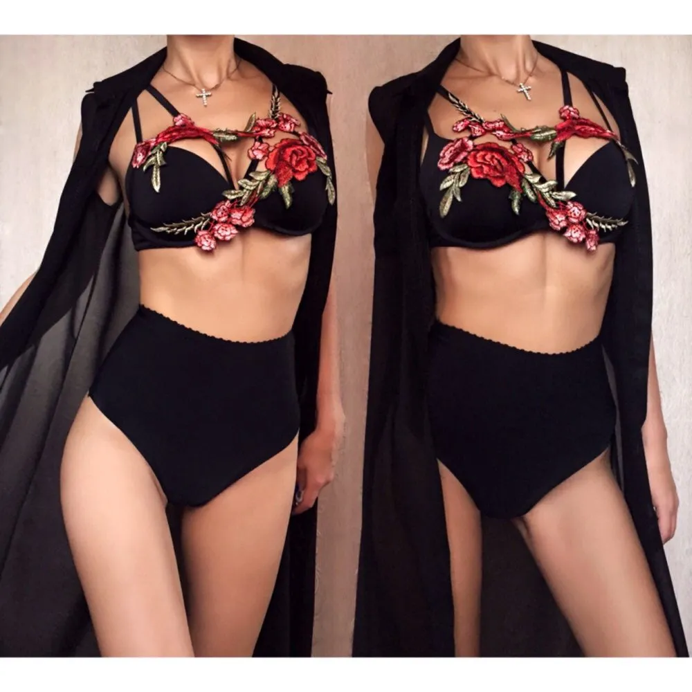 Elegant Floral Lace Harness Cage Bra Lingerie
