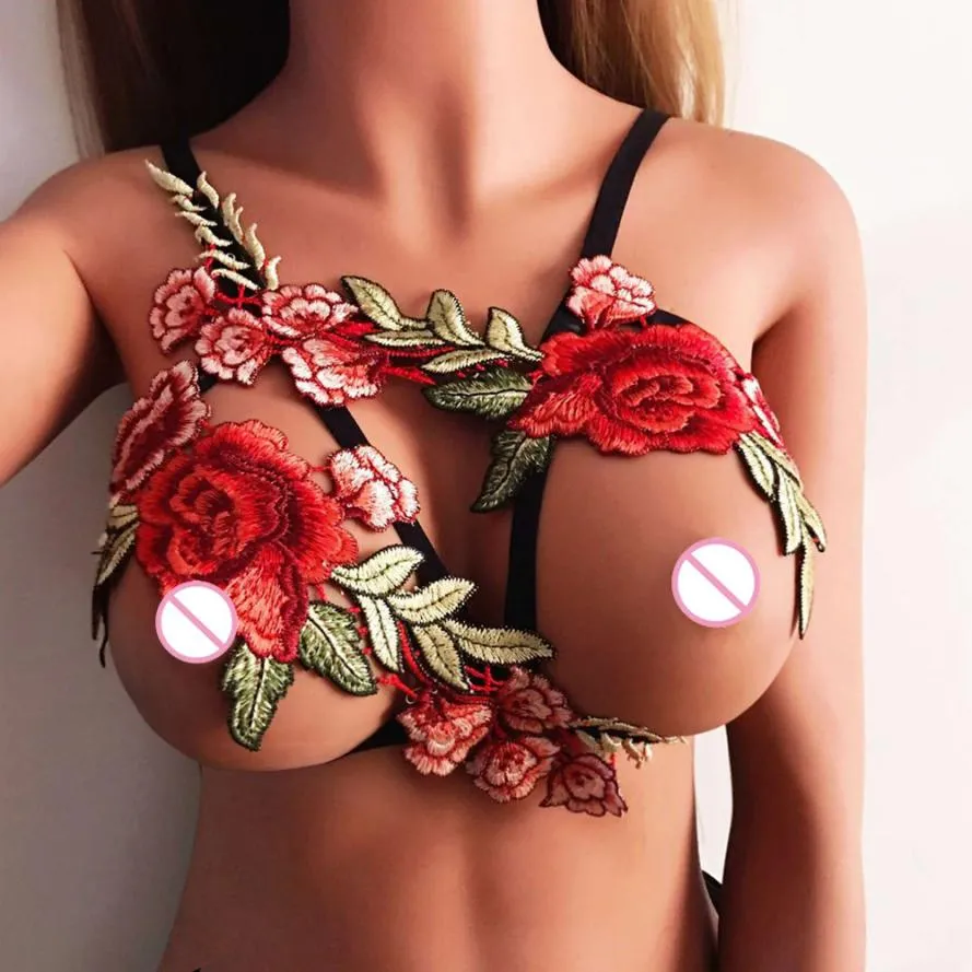 Elegant Floral Lace Harness Cage Bra Lingerie
