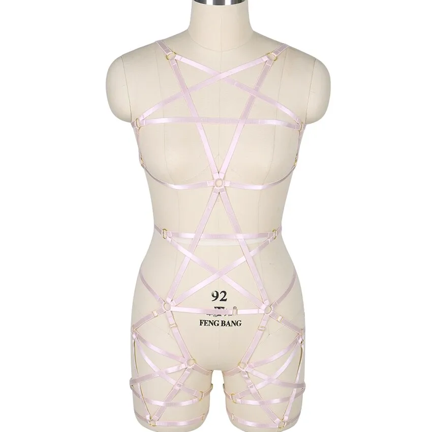 Full Body Pentagram Bondage Harness Bra Goth Fetish Lingerie