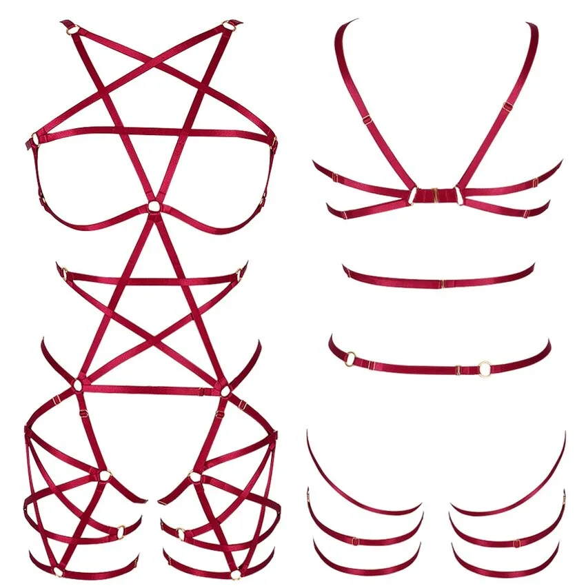 Full Body Pentagram Bondage Harness Bra Goth Fetish Lingerie