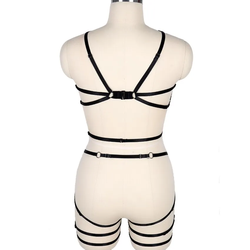 Full Body Pentagram Bondage Harness Bra Goth Fetish Lingerie