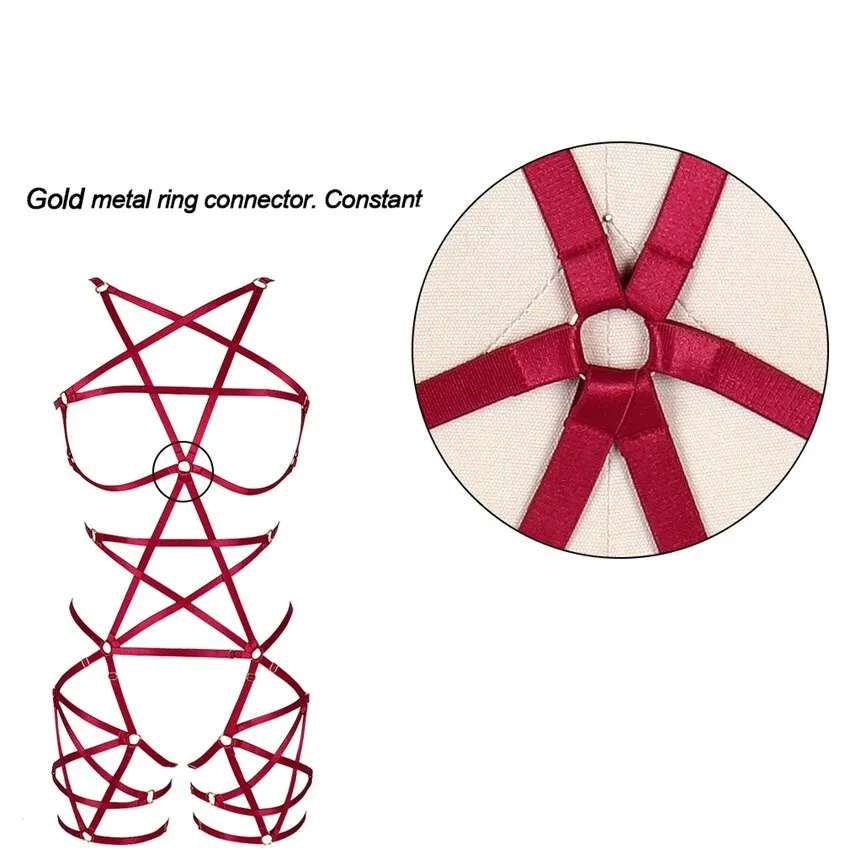 Full Body Pentagram Bondage Harness Bra Goth Fetish Lingerie