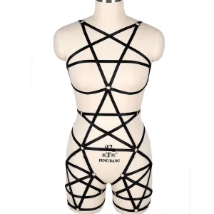 Full Body Pentagram Bondage Harness Bra Goth Fetish Lingerie