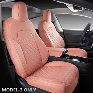 Full Coverage & Tailored Fit Faux Leather Seat Cover Set for Tesla Model 3 (Pink)