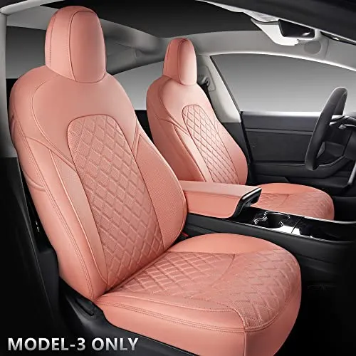 Full Coverage & Tailored Fit Faux Leather Seat Cover Set for Tesla Model 3 (Pink)