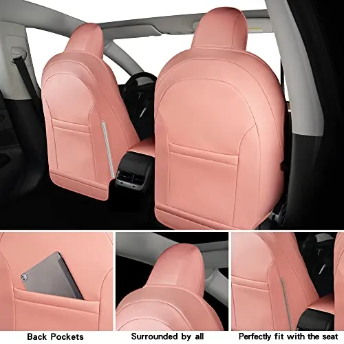 Full Coverage & Tailored Fit Faux Leather Seat Cover Set for Tesla Model 3 (Pink)