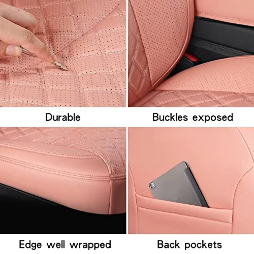 Full Coverage & Tailored Fit Faux Leather Seat Cover Set for Tesla Model 3 (Pink)