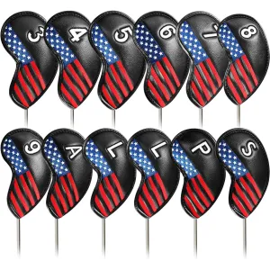 Golf Iron Head Covers Value 12 Piece Set USA Flag Universal Fit