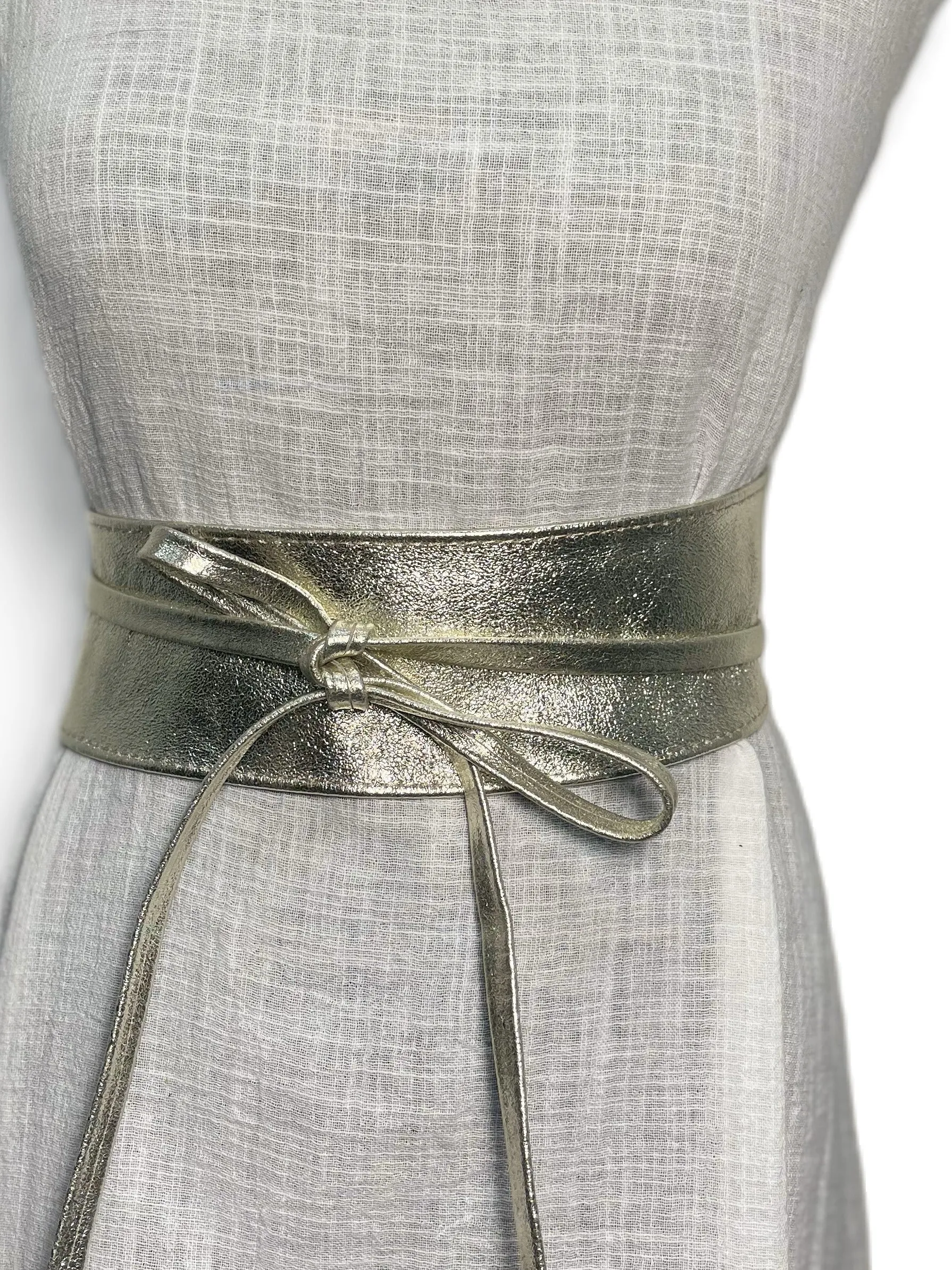 Metallic Gold Obi belt soft genuine leather wrap belt | Wide waist belt in genuine leather | Genunine leather wrap around boho dress belt