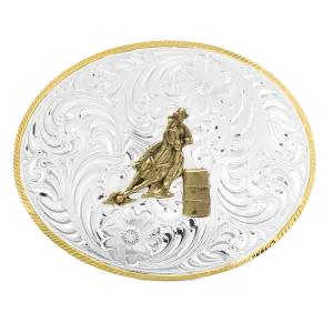 Montana Silversmiths Petite Two-Toned Engraved Buckle with Barrel Racer 5007-649