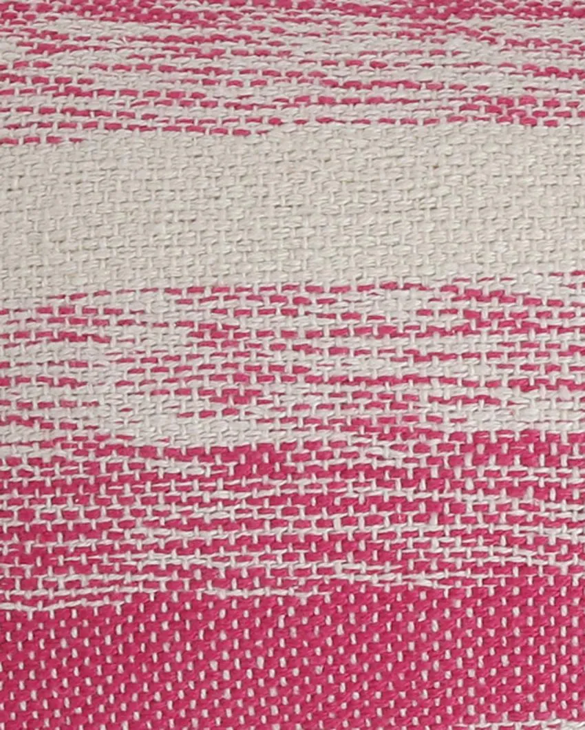 Pink White Hand Woven Cotton Cushion Covers With Tassel | Set Of 2 | 12x20 inches