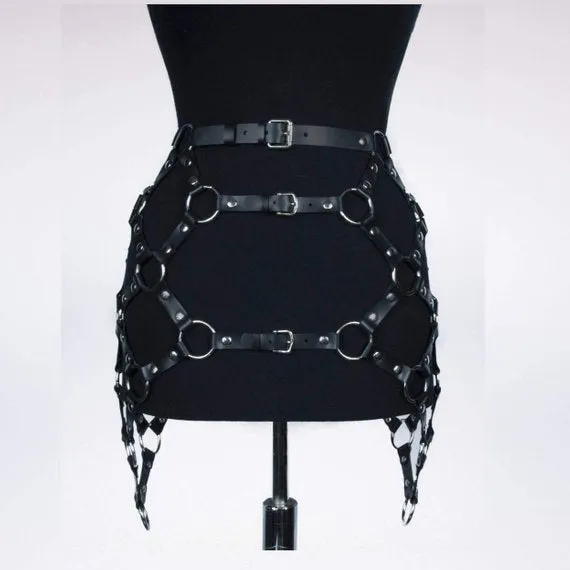 Punk Leather Body Harness Garter Skirt