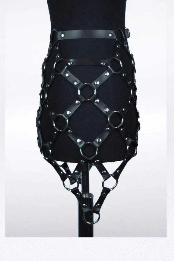 Punk Leather Body Harness Garter Skirt