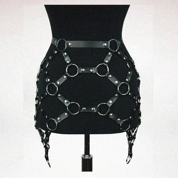 Punk Leather Body Harness Garter Skirt