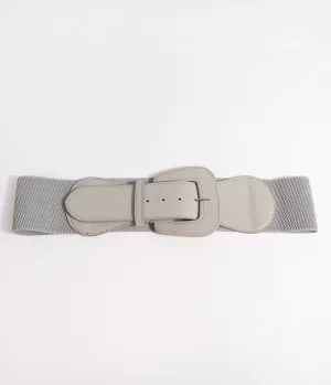 Retro Style Silver Grey Leatherette Elastic Cinch Belt