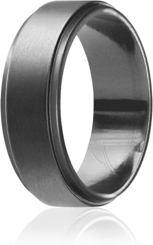 ROQ Silicone Rubber Wedding Ring for Men, Comfort Fit, Men's Wedding Band, Breathable Rubber Engagement Band, 8mm Wide 2mm Thick, Step Edge, Single, Beveled Metallic Platinum, Size 7