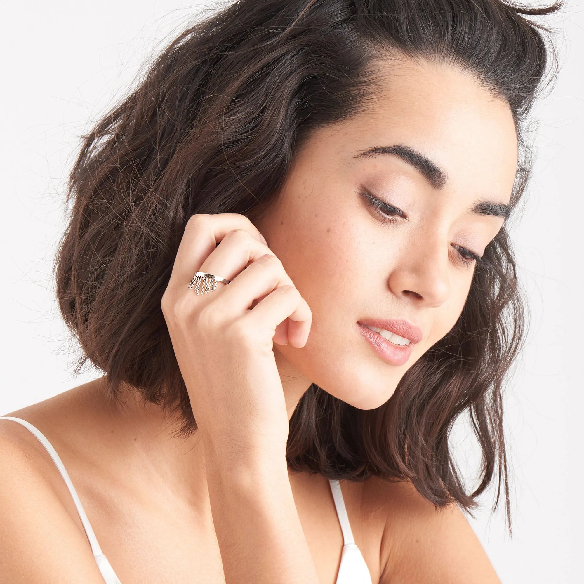 Silver Fringe Fall Adjustable Ring