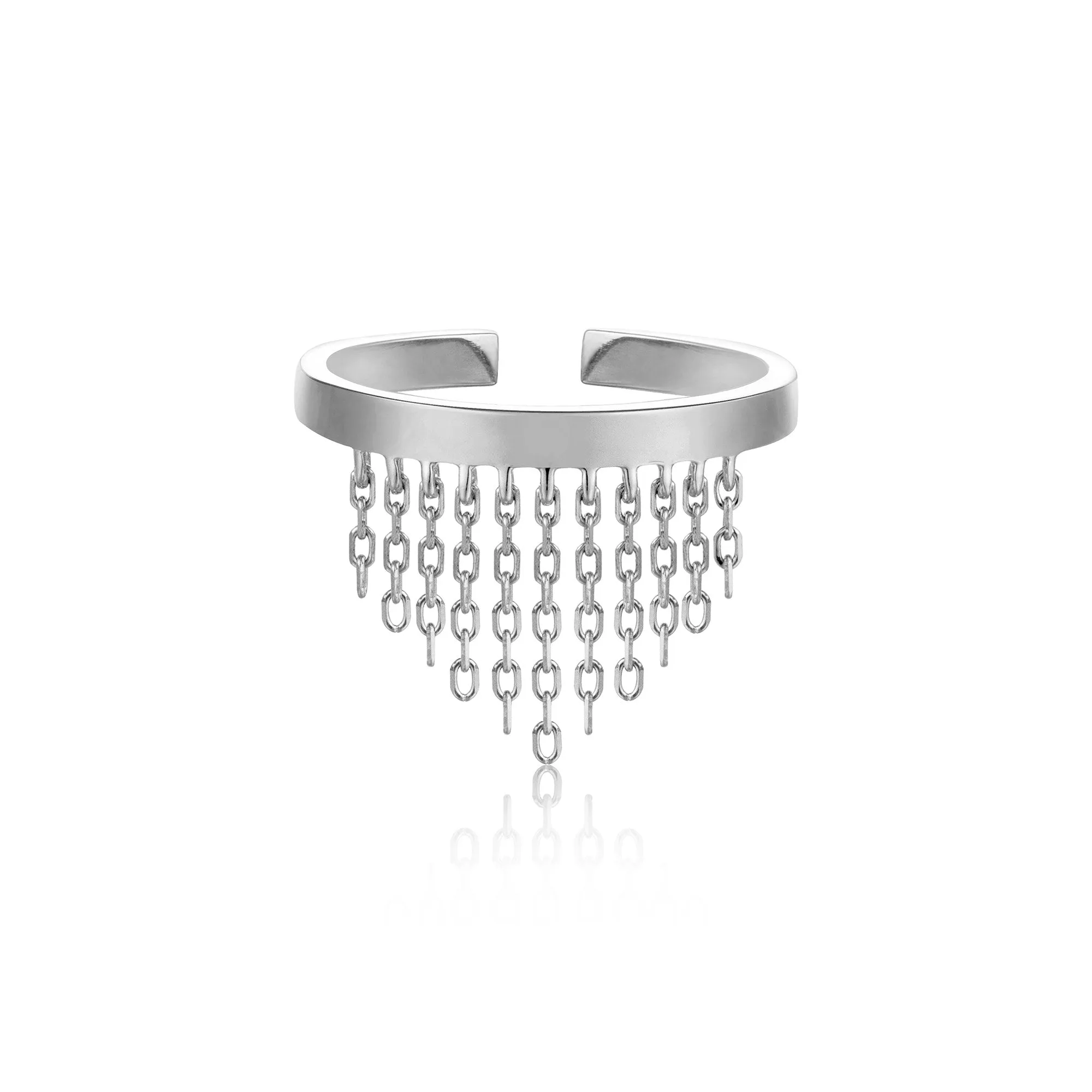 Silver Fringe Fall Adjustable Ring