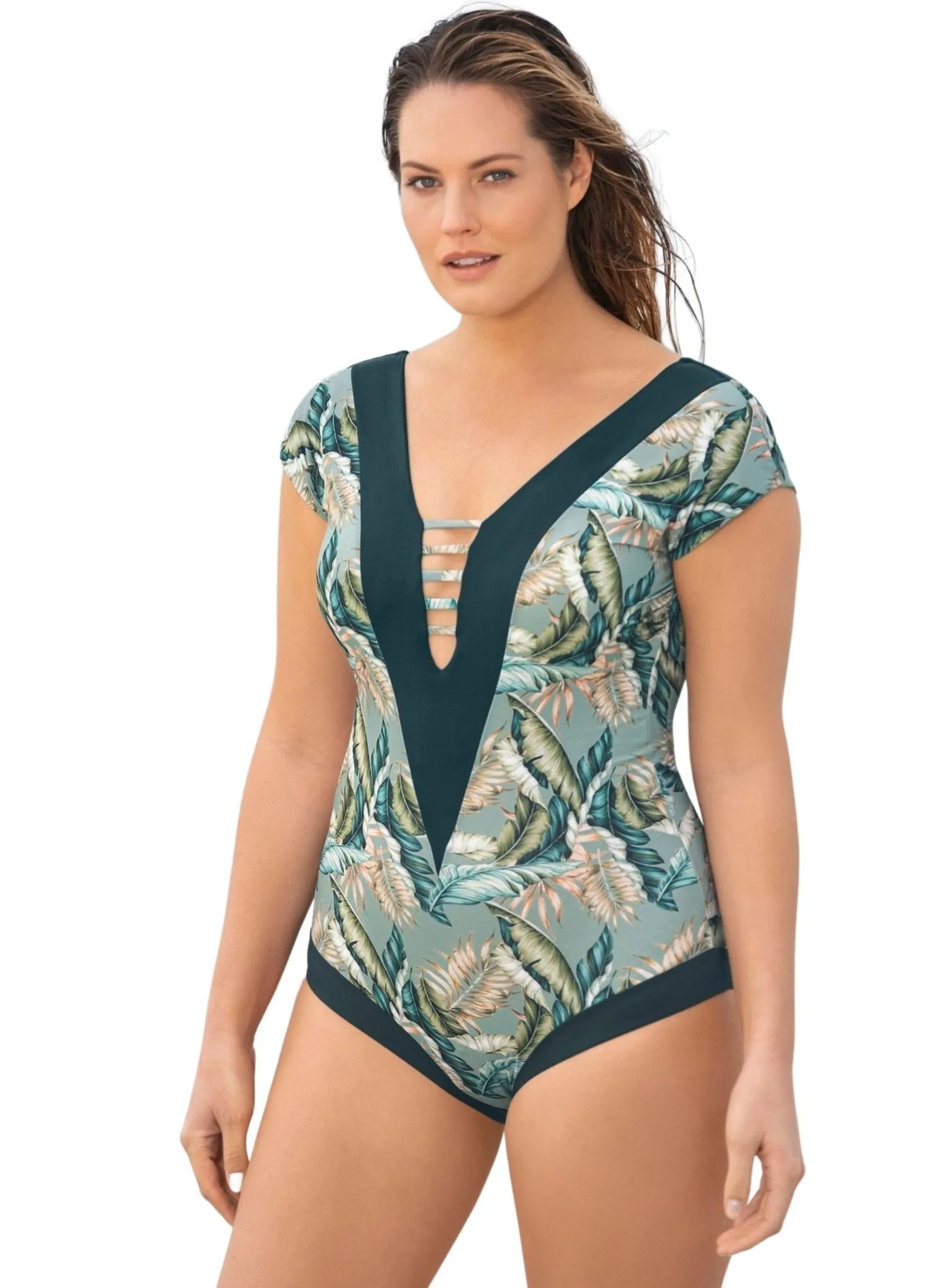 Strappy Double Plunge Shaping Swim Suit