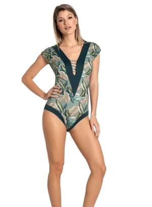 Strappy Double Plunge Shaping Swim Suit