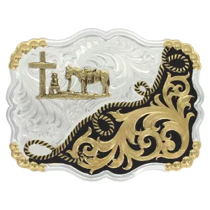 Two Tone Half-n-Half Rope Buckle with Christian Cowboy - 35410YG-731M