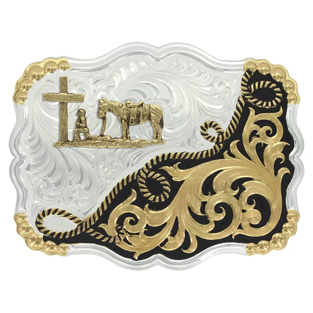 Two Tone Half-n-Half Rope Buckle with Christian Cowboy - 35410YG-731M