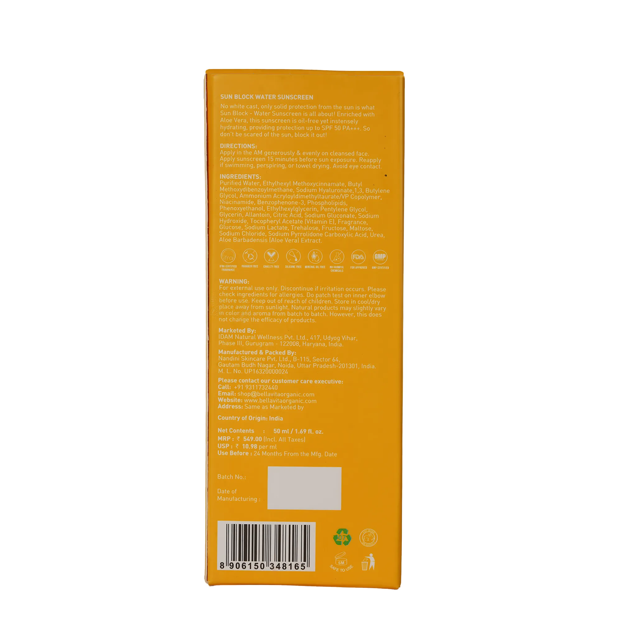 Water Based Sunscreen Spf 50 Pa   
