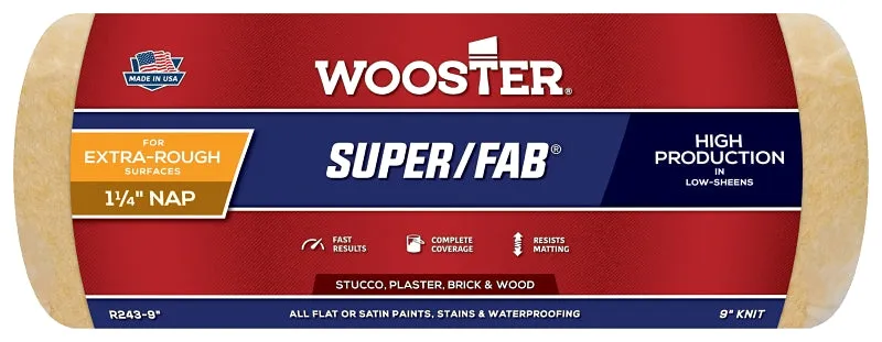 Wooster R243-9 Roller Cover, 1-1/4 in Thick Nap, 9 in L, Knit Fabric Cover, Golden Yellow :EA: QUANTITY: 1